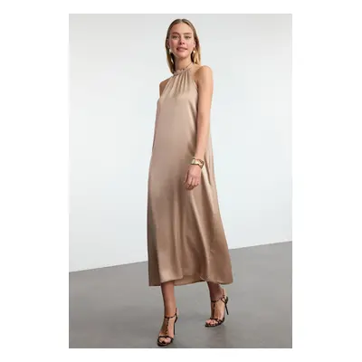 Trendyol Stone A-Line Satin Woven Midi Dress