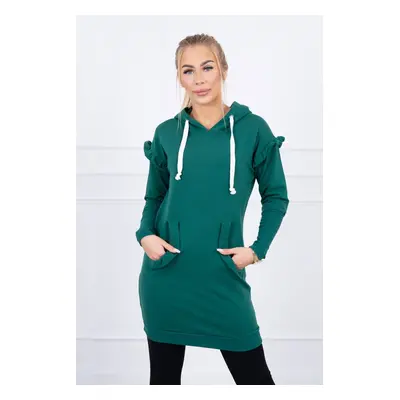 Dress with decorative ruffles and a hood green