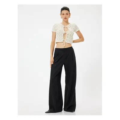 Koton Linen Trousers High Waist Wide Leg Pocket Pleat Detailed