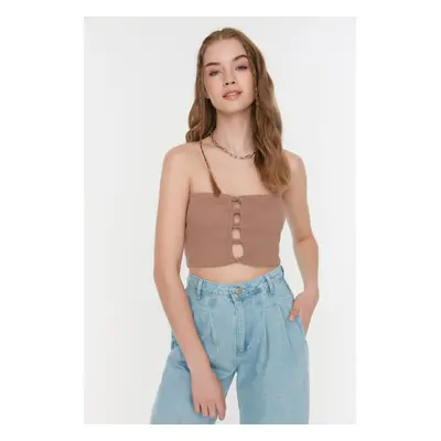 Trendyol Mink Crop Corduroy Knitted Blouse