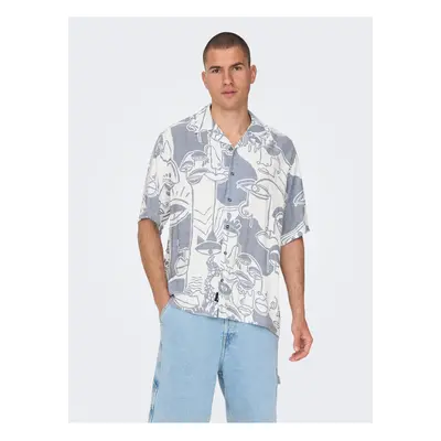 White-blue men's patterned shirt with short sleeves ONLY & SONS D - Men's