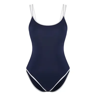 Trendyol Dark Navy Blue*002 Plain Deep V-Neck Strap Swimsuit