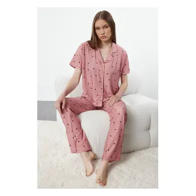 Trendyol Dusty Rose Heart Knitted Pajamas Set