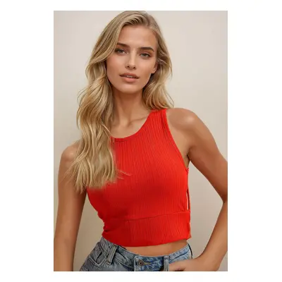 Trend Alaçatı Stili Women's Orange Decollete Crop Camisole Blouse