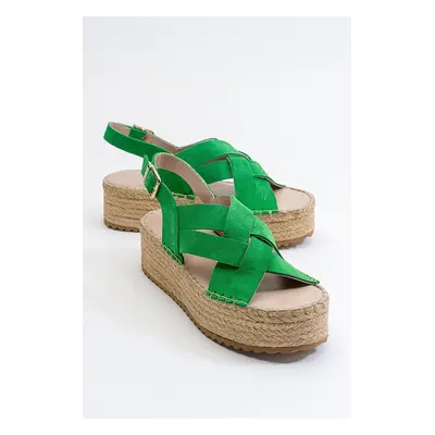 LuviShoes Lontano Women's Green Suede Genuine Leather Sandals