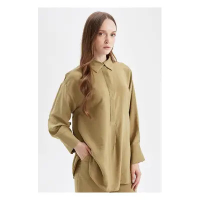 DEFACTO Relax Fit Shirt Collar Woven Long Sleeve Shirt Tunic