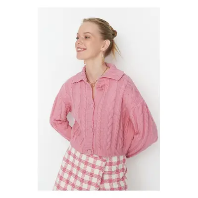 Trendyol Pink Button részletes póló nyakkivágás kötöttáru Cardigan