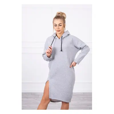 Dress with a hood and a slit on the side gray