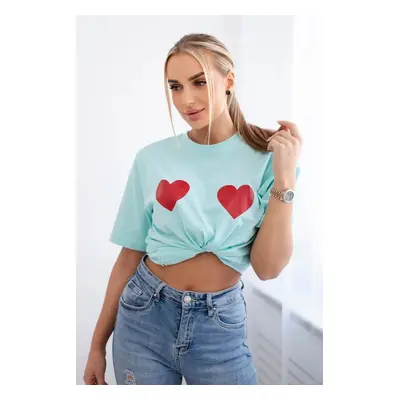 Cotton blouse with heart print light mint