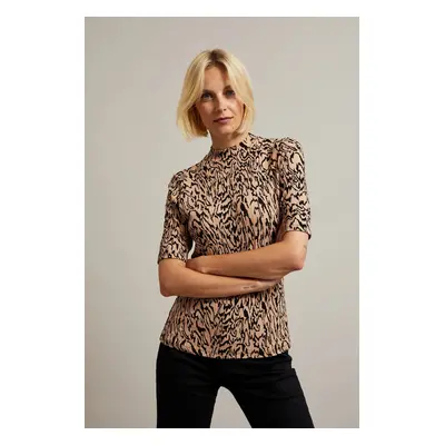 Women's fitted blouse with animal pattern MOODO - brown