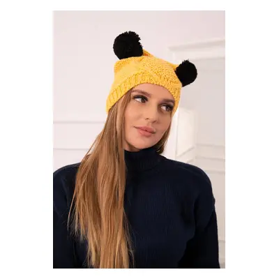 Kesi Cap with fleece pompoms K291 yellow