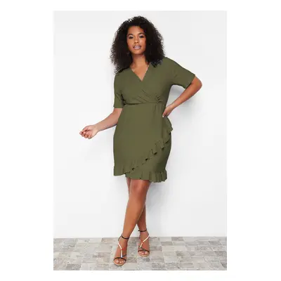 Trendyol Curve Khaki Crepe Knitting Plus Size Dress