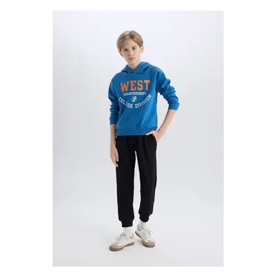 DEFACTO Boy 2-Piece Set Thick Hooded Printed Sweatshirt Elastic Waist Tracksuit Bottoms