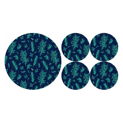 Bertoni Home Unisex's 1+4 Round Table Pads Set Juniper Navy Blue/Green