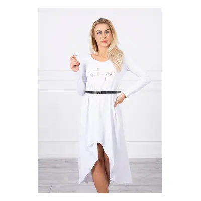 Dress with decorative belt and white inscription