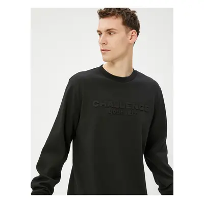 Koton Motto Embroidered Sweater Crew Neck Textured