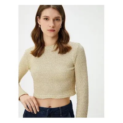 Koton Crop Sweater Silvery Crew Neck Long Sleeve