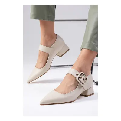 Mio Gusto Lilou Beige Color Pointed Toe Women's Low Heel Shoes