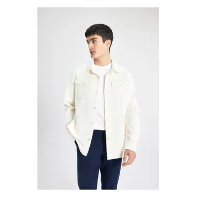 DEFACTO Regular Fit Polo Neck Seersucker Textured Shirt Jacket