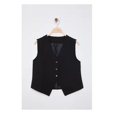 Trendyol Black Fitted Crop Heart Button Vest