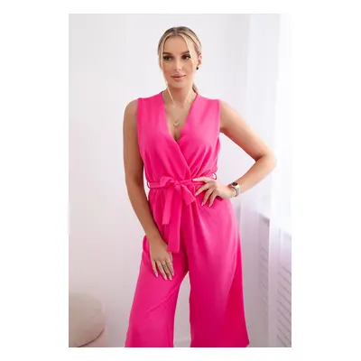 Włoski Jumpsuit tied at the waist with straps pink