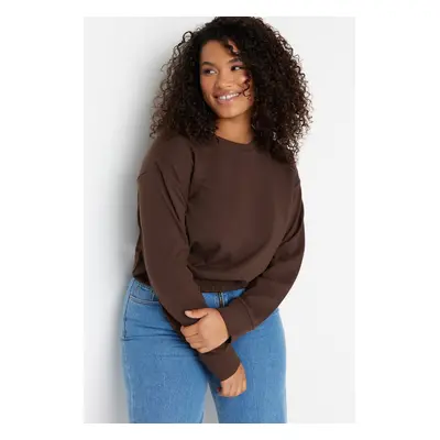 Trendyol Curve Brown Elastic Waist Thin Crop Knitted Sweatshirt