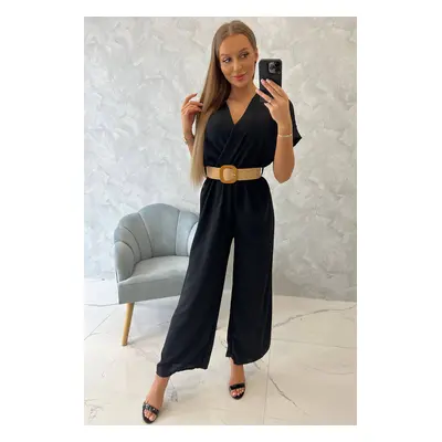 Jumpsuit with decorative belt at the waist black