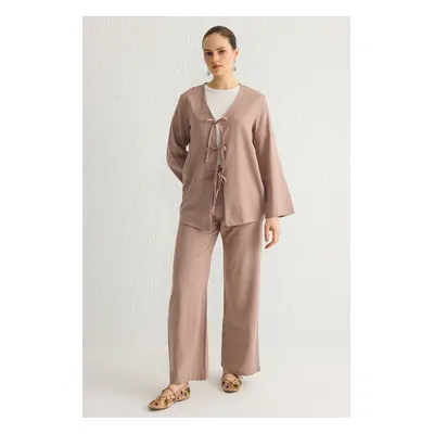 Trendyol Mink Relaxed Linen Look Plain Weave Hijab Upper-Lower Team