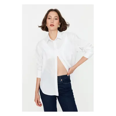 Trendyol White Boyfriend/Wide Fit Woven Shirt