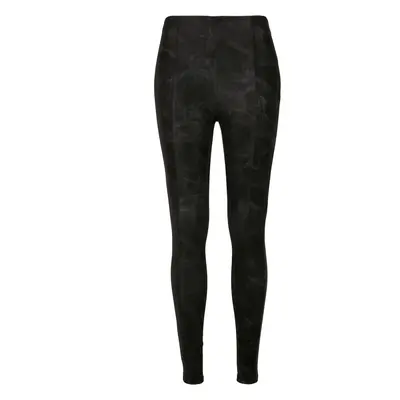 Women's washed trousers made of artificial leather black