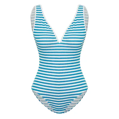 Trendyol Striped V Neck Textured Swimsuit