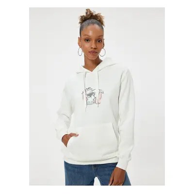 Koton Oversize Hooded Sweatshirt Kangaroo Pocket Detailed Printed Ribbon