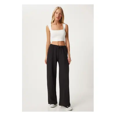 Happiness İstanbul Women's Black Wide Leg Knitted Sweatpants