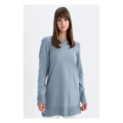 DEFACTO Regular Fit Crew Neck Slit Basic Plain Knitwear Sweater Tunic