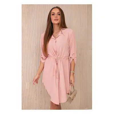 Dress with buttons and tie at the waist - dark powder pink