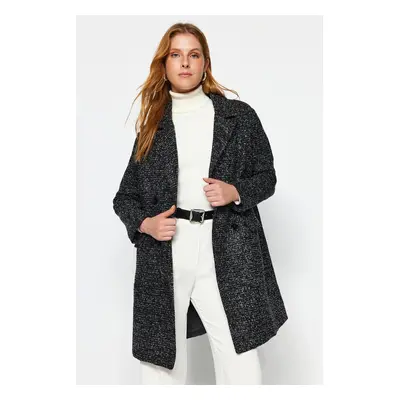 Trendyol Oversized Black Oversized Wide Cut Printed Long Stamped Coat