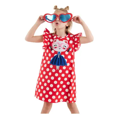 Denokids Cat Girl's Dress Poplin Red Polka Dot Summer Poplin Dress