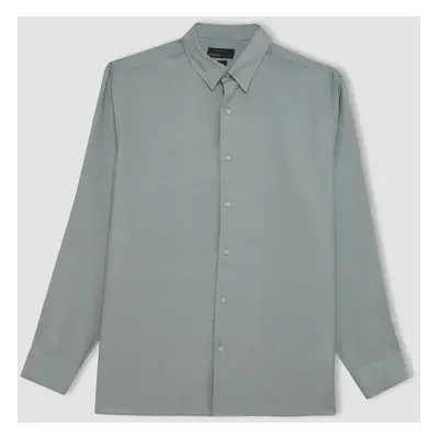 DEFACTO Relax Fit Polo Collar Poplin Basic Plain Long Sleeve Shirt