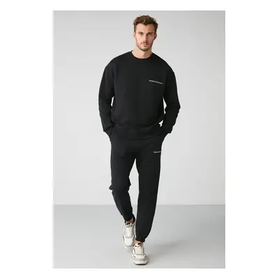 GRIMELANGE Marshall Men's Cotton Fleece Embroidered Relaxed Black Tracksui