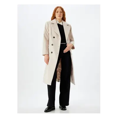 Koton Long Cashmere Coat Double Breasted Buttoned Pocket