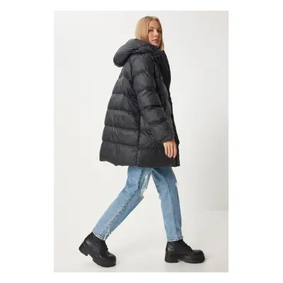 Happiness İstanbul Women's Black Hooded Long Puffer Coat