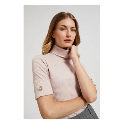 Women's ribbed turtleneck blouse MOODO - pink