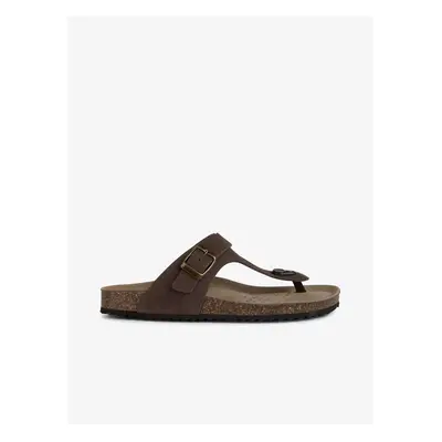 Brown Women's Leather Flip-Flops Geox - Women