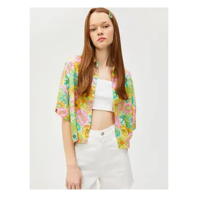 Koton Floral Shirt Viscose Buttoned Short Sleeve