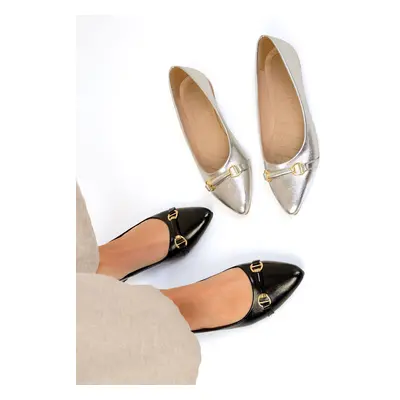 Soho Black Patent Leather-Gold Women's Ballerinas