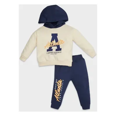 DEFACTO Baby Boy 2-Piece Set Hooded Printed Sweatshirt Elastic Waist Jogger Sweatpants