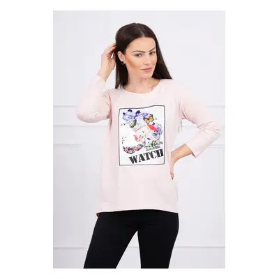 Blouse with graphics 3D Watch powder pink