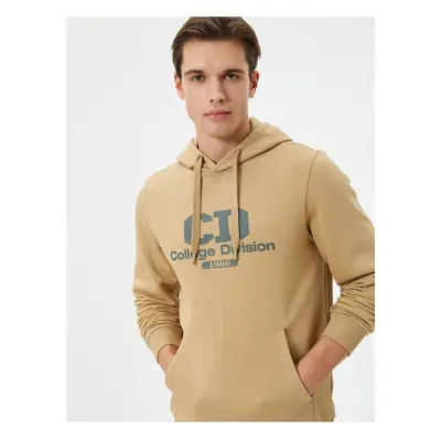 Koton College Hoodie Printed Kangaroo Pocket Detail