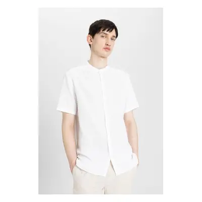 DEFACTO Regular Fit Mandarin Collar Cotton Basic Plain Short Sleeve Shirt