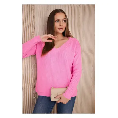 marka niezdefiniowana Sweater with V neckline light pink